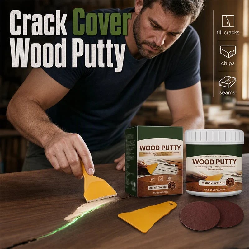 🚪Wood Repair Filler Putty-Fills Cracks & Chips, Smooths Surfaces, Blends with Dark Wood