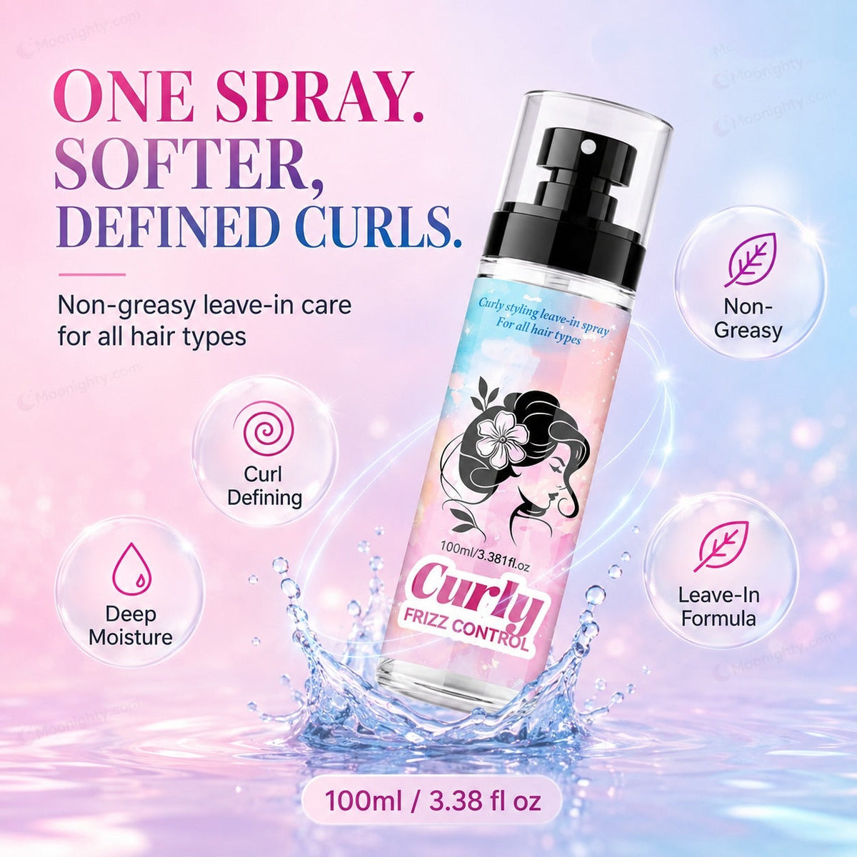 Peach-Scented Curly & Setting Spray - Lightweight, Bouncy Hair & Long-Lasting Hold