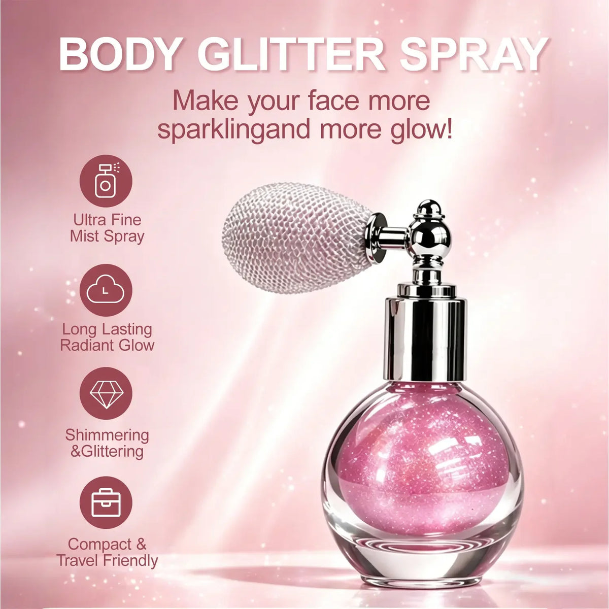 ⏳🔥Last Day-Buy 1 Get 1 Free🔥⏰Glitter Powder Spray, Loose Shimmer Powder, Highlighter Spray Makeup for Face Body Hair, Lasting Glitter Hairspray, Cosmetic Sparkling Body Makeup