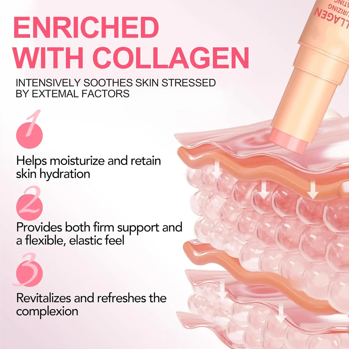 Collagen-Infused 2-in-1 Lip & Cheek Glow Stick, Long-Lasting Moisturizing & Hydrating