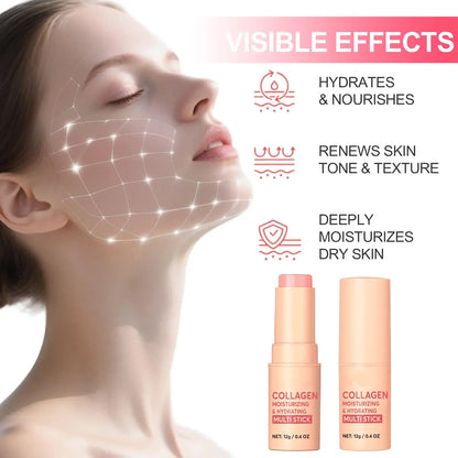 Collagen-Infused 2-in-1 Lip & Cheek Glow Stick, Long-Lasting Moisturizing & Hydrating