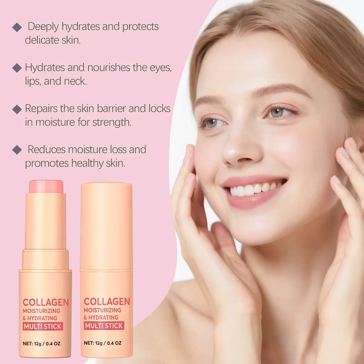 Collagen-Infused 2-in-1 Lip & Cheek Glow Stick, Long-Lasting Moisturizing & Hydrating