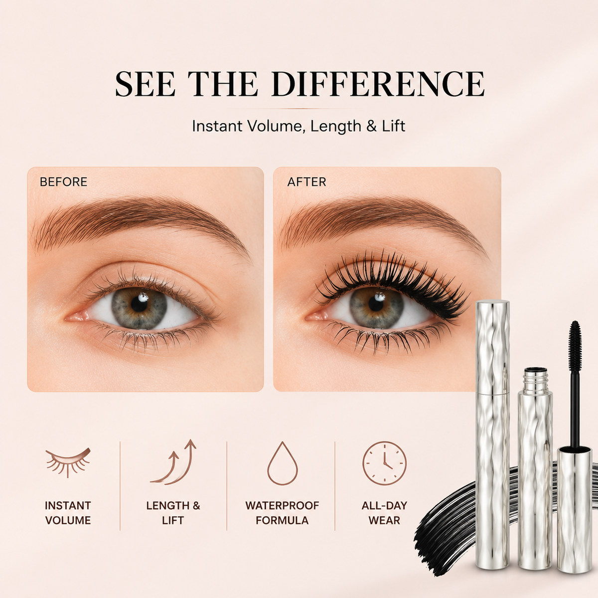 ✨Last Day-Buy 1 Get 1 Free✨ Waterproof Mascara for Long-Lasting 👁️