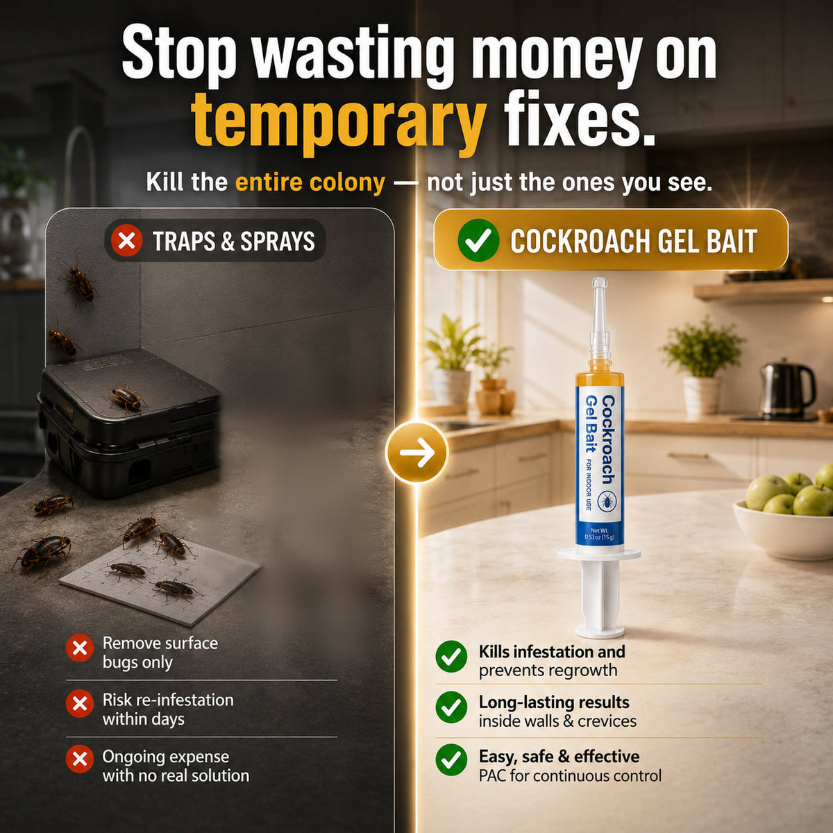 Insecticidal Bait-Small Size Roach Bait for Kitchen & Indoor Cockroach Repellent Gel Cockroach Control Cockroach Killer