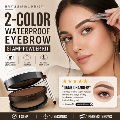 💄Buy 1 Get 1 Free! Almost Gone! 🖌️2-Color Waterproof Eyebrow Stamp Powder Kit, Smudge-Proof Quick Natural Full Brow Makeup with Dual-End Brush