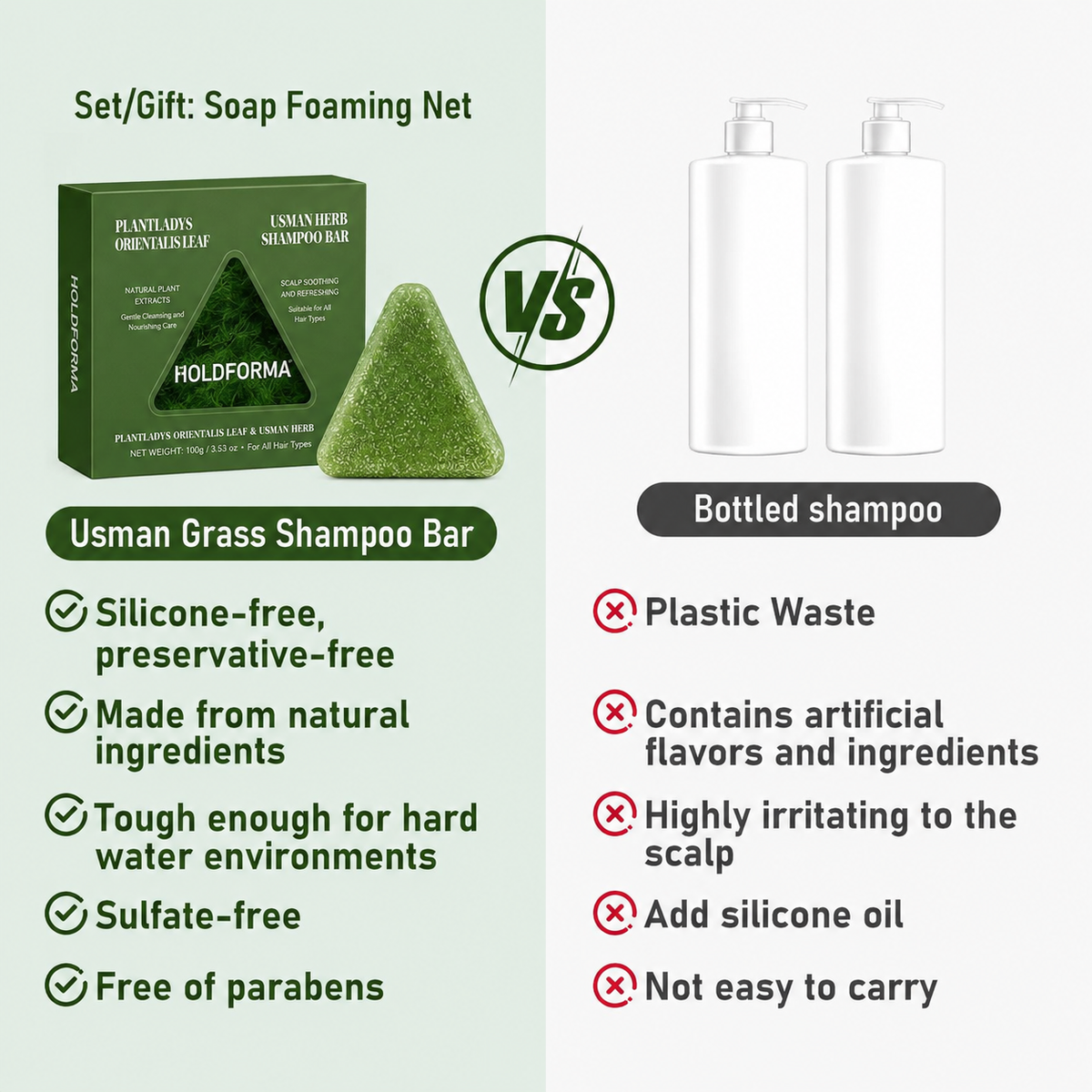 Anti Hair Loss Usman Grass Herbal Shampoo Bar - Polygonum, Ginseng & Tea Tree, Strengthens Roots, Reduces Hair Fall, for Thinning Hair, Sulfate-Free, Herbal Hair Growth Soap