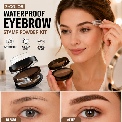 💄Buy 1 Get 1 Free! Almost Gone! 🖌️2-Color Waterproof Eyebrow Stamp Powder Kit, Smudge-Proof Quick Natural Full Brow Makeup with Dual-End Brush