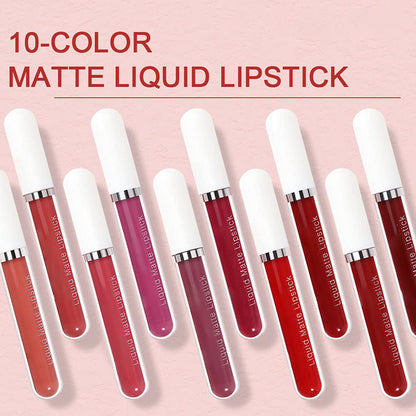 10-Piece Matte Waterproof Lip Gloss Set – Bold Color, All-Day Stay