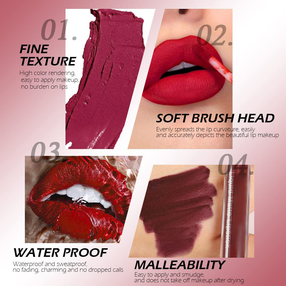 10-Piece Matte Waterproof Lip Gloss Set – Bold Color, All-Day Stay