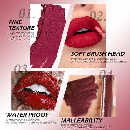 10-Piece Matte Waterproof Lip Gloss Set – Bold Color, All-Day Stay