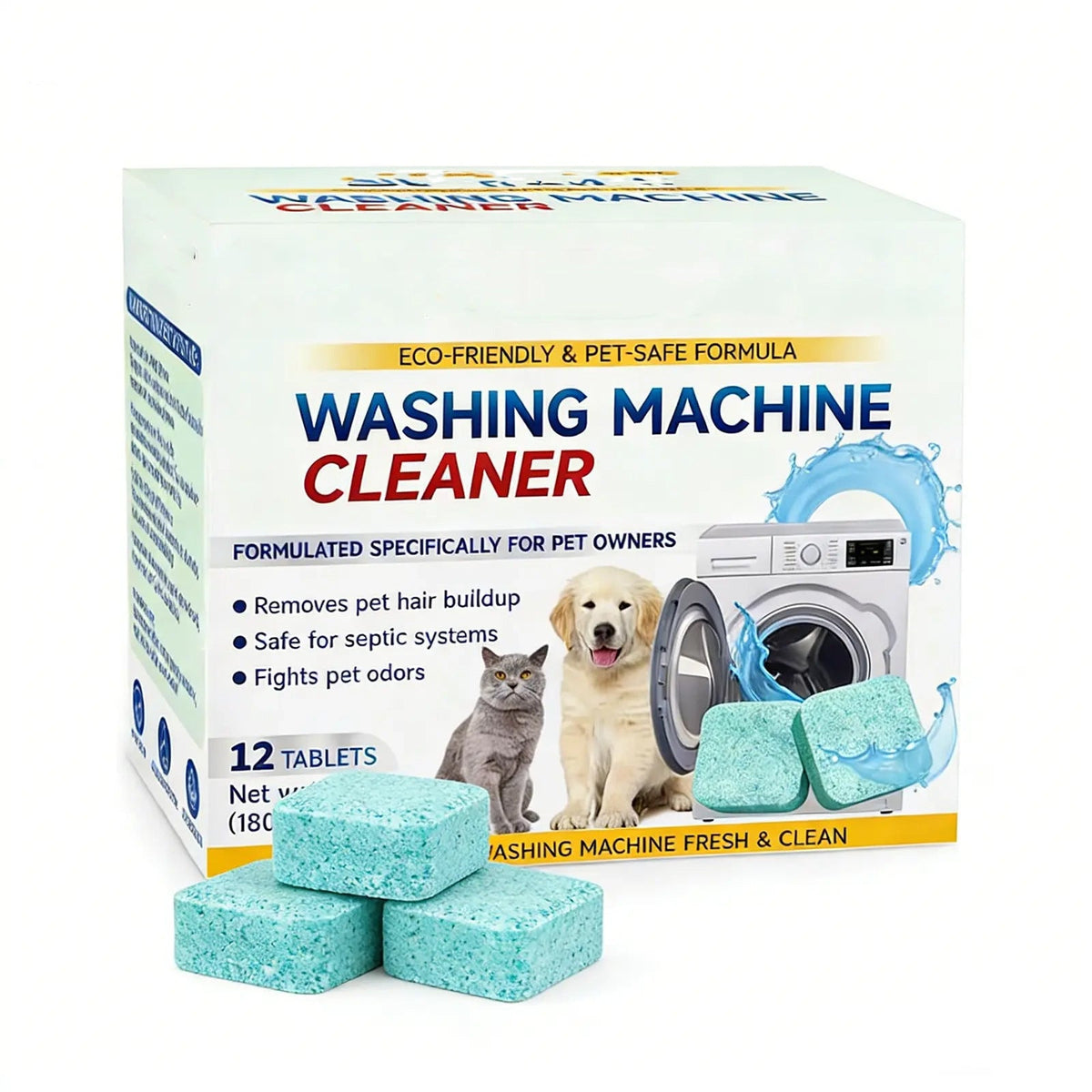 🔥Eco-Friendly Washing Machine Cleaner Tablets (12 Count) | Pet Safe Odor Neutralizer & Deep Clean Descaler for Fresh, Grime-Free Washers