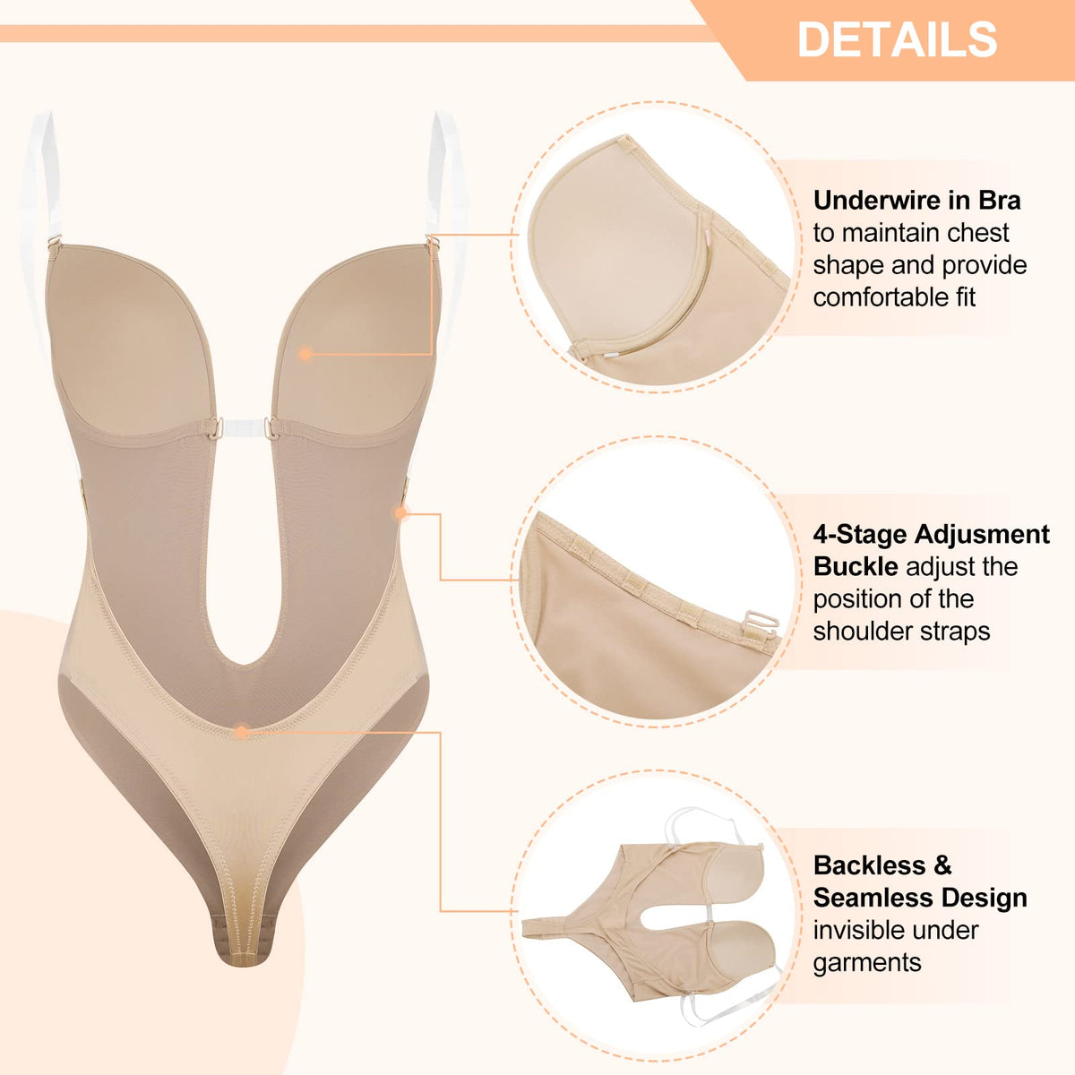 Plunge Backless Body Shaper Bra