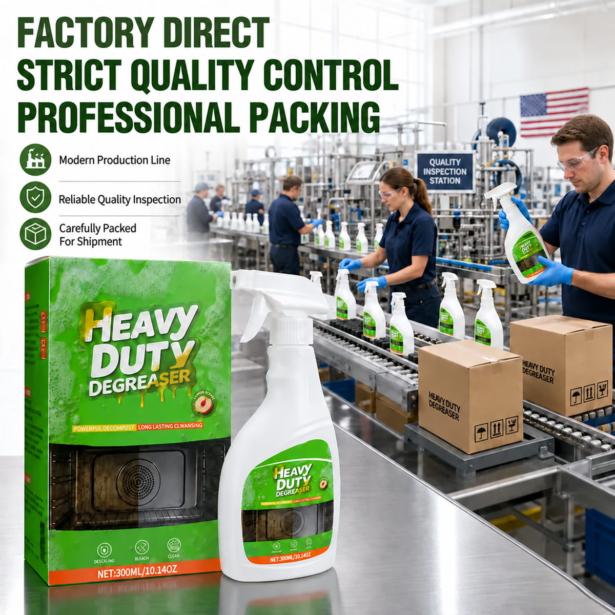 Powerful Active Spray Kitchen Cleaner—highly effective at removing grease and grime; a multi-purpose cleaner suitable for indoor stovetops, range hoods, ovens, and barbecue grills.
