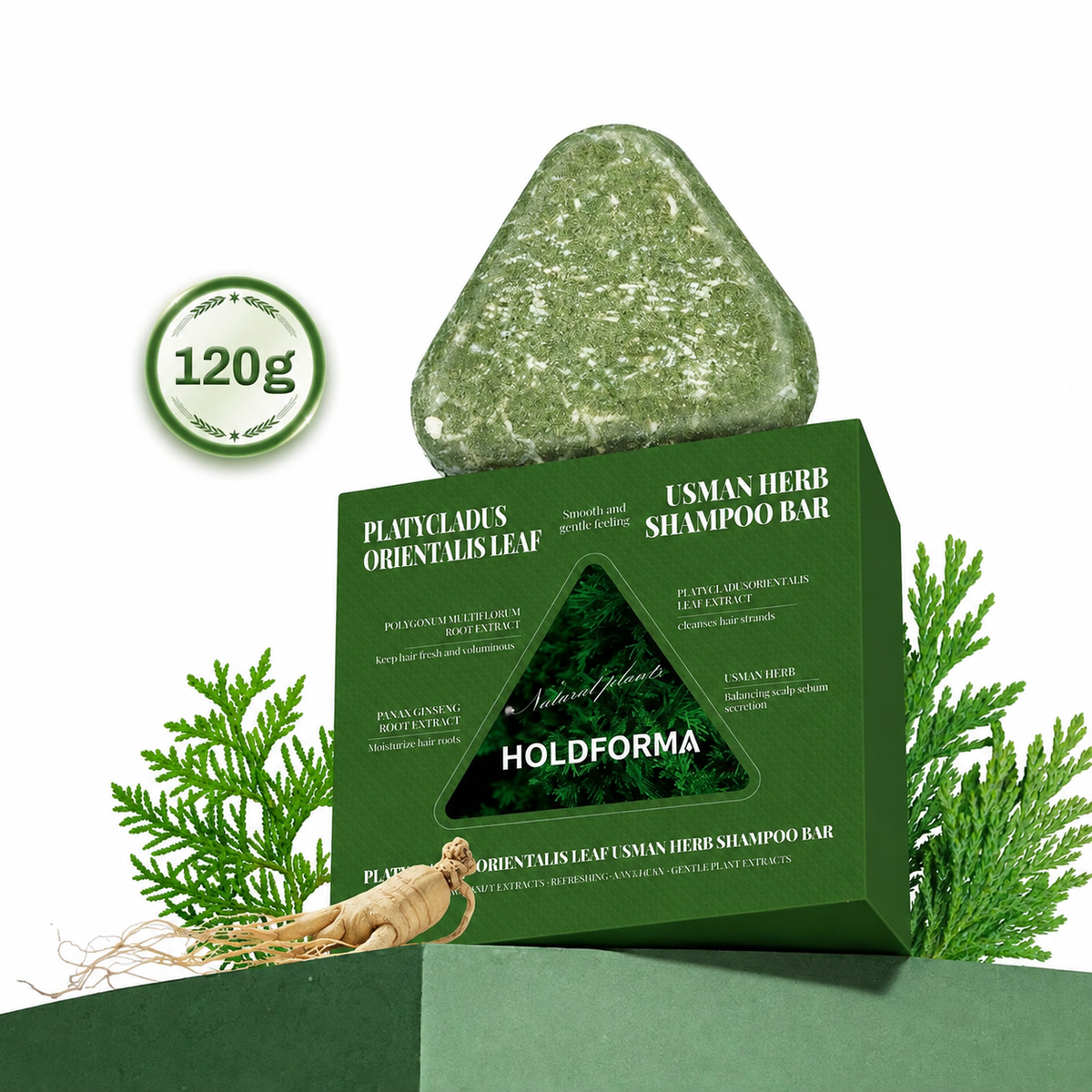 Anti Hair Loss Usman Grass Herbal Shampoo Bar - Polygonum, Ginseng & Tea Tree, Strengthens Roots, Reduces Hair Fall, for Thinning Hair, Sulfate-Free, Herbal Hair Growth Soap
