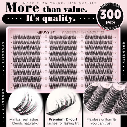 Grunsify Wispy Cluster Lashes, Naturally Blended, 10-16mm, Fluffy and Lightweight, Suitable for Everyday Makeup Applications.