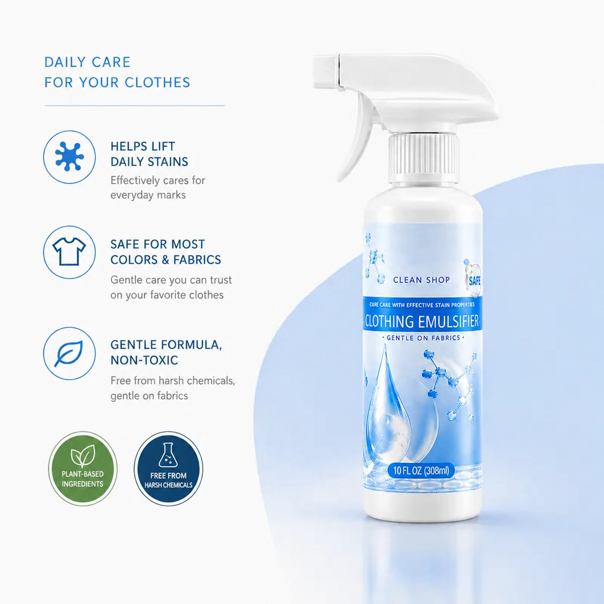 Stain and Food Residue Cleaning Spray—effectively removes food residue, oil stains, and coffee stains from clothing, undergarments, and various types of fabrics.